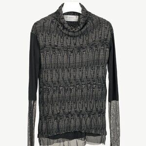Art Point Black Grey Abstract Design Mesh Detail Long Sleeve Top